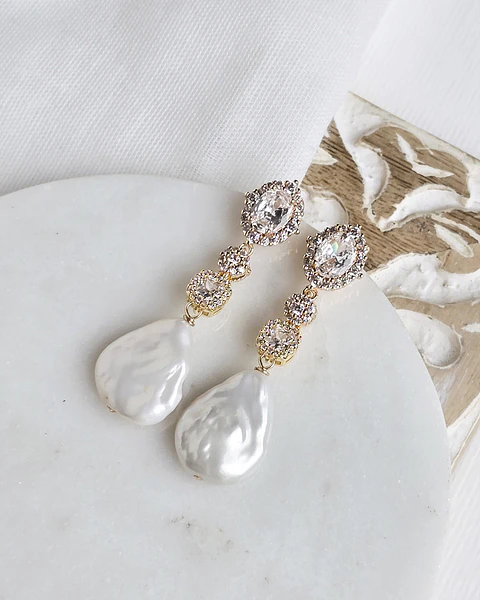 Aros circones y perla natural barroca gold