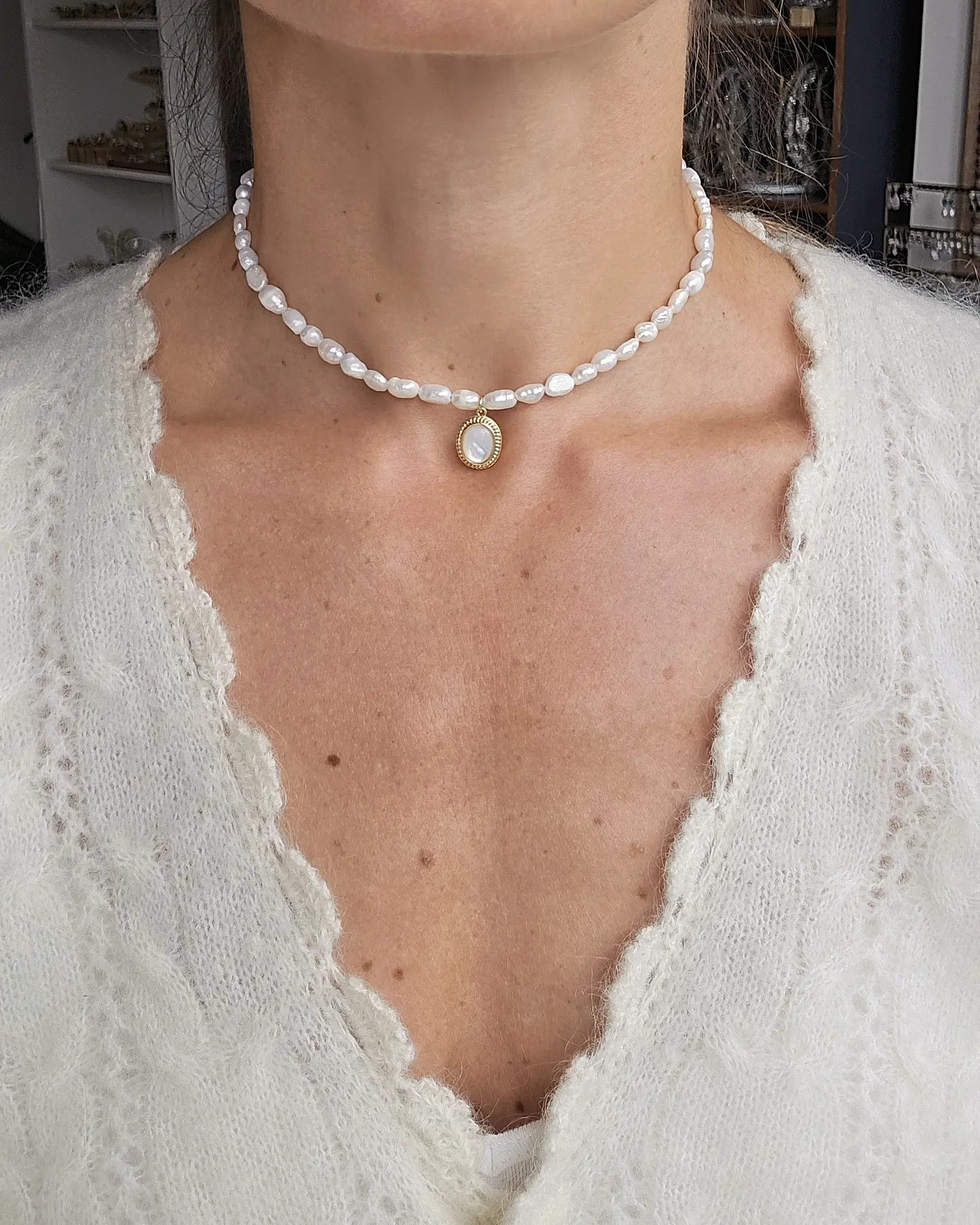 Collar perlas colgante nácar 3