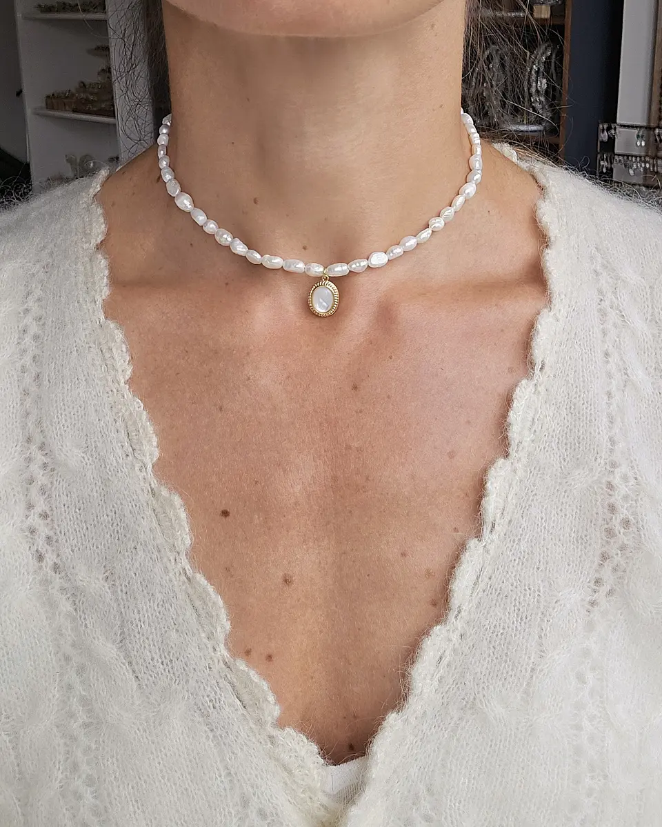 Collar perlas colgante nácar 3
