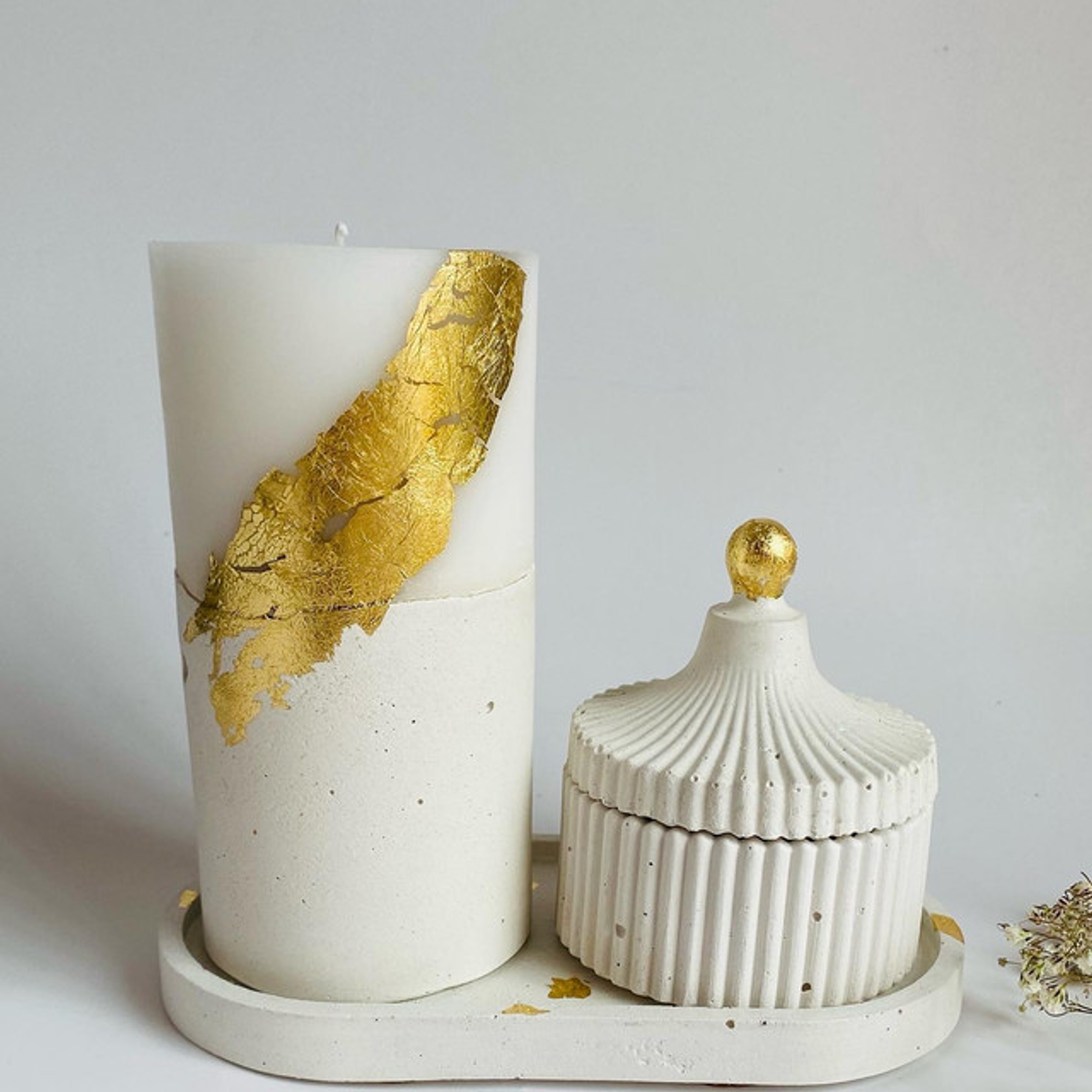 Set deco concreto Blanco dorado  1