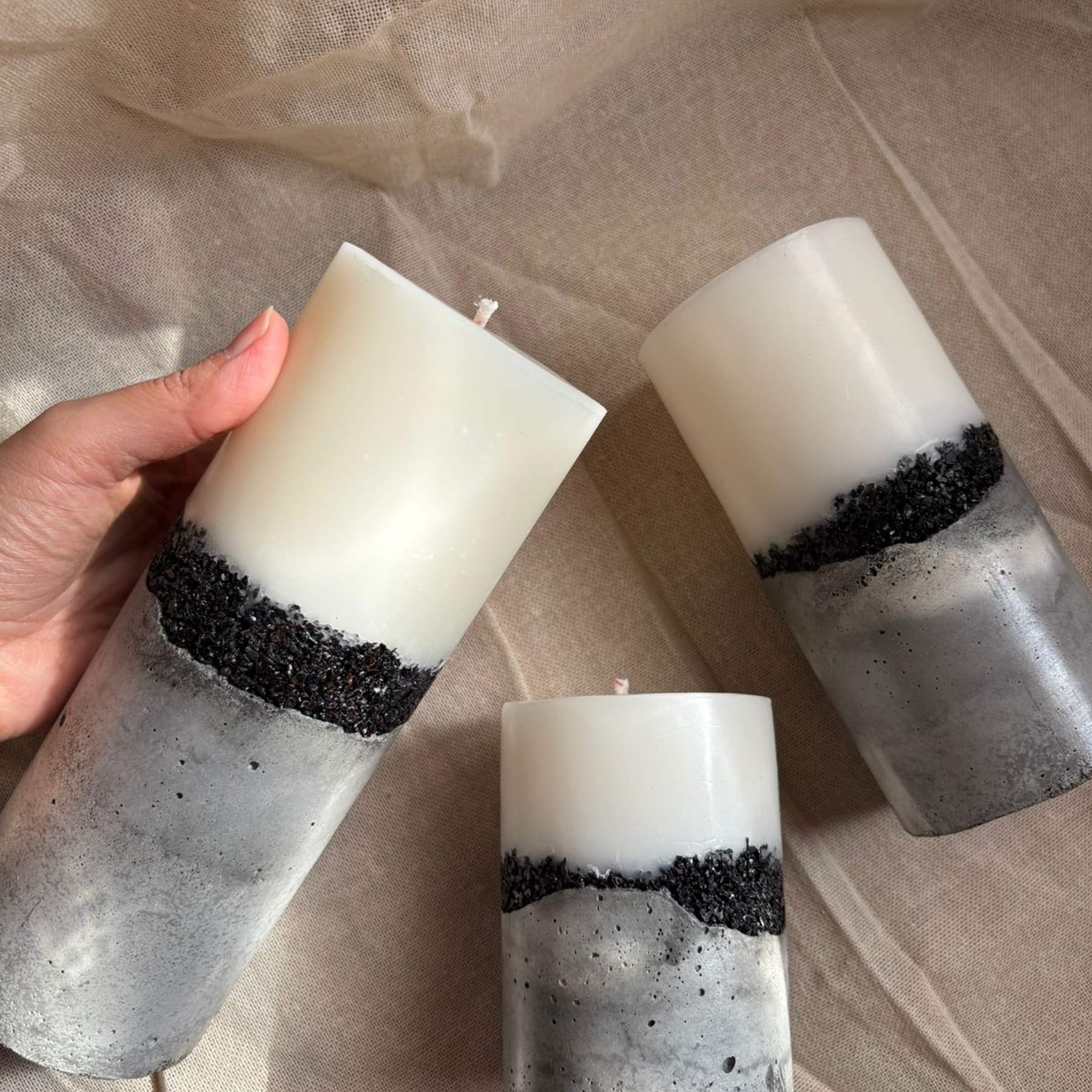 Set velas concreto & piedras 1