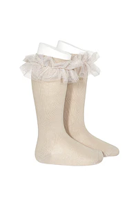 Calcetines altos punto liso con tira tul fruncido (Ref. 2494-2)