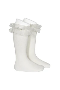 Calcetines altos punto liso con tira tul fruncido (Ref. 2494-2)
