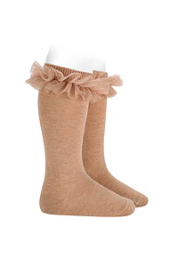 Calcetines altos punto liso con tira tul fruncido (Ref. 2494-2)