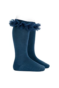 Calcetines altos punto liso con tira tul fruncido (Ref. 2494-2)