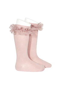 Calcetines altos punto liso con tira tul fruncido (Ref. 2494-2)