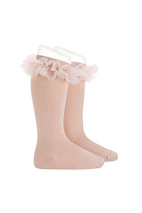 Calcetines altos punto liso con tira tul fruncido (Ref. 2494-2)
