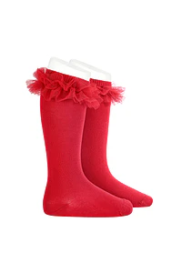 Calcetines altos punto liso con tira tul fruncido (Ref. 2494-2)