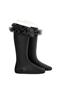 Calcetines altos punto liso con tira tul fruncido (Ref. 2494-2)
