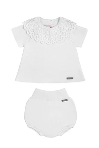 Conjunto Jersey y Cubrepañal Punto Bobo con Puntilla (Ref. 55817010)