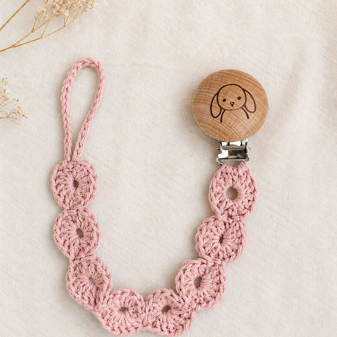 Portachupetes Tejido Rosa 1