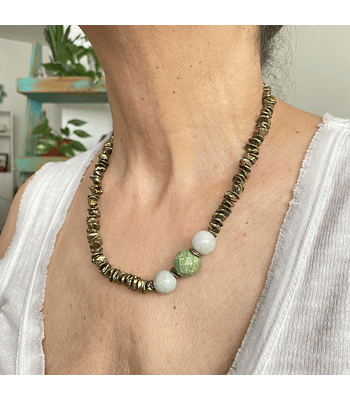 Collar perlas, jade y turquesa 