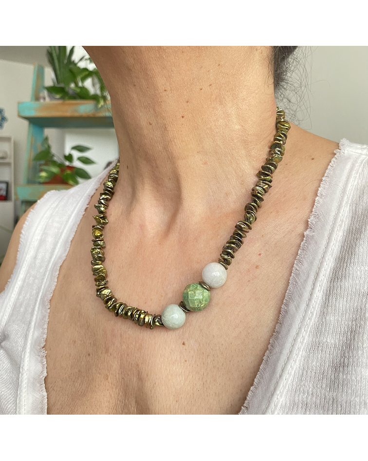 Collar perlas, jade y turquesa 