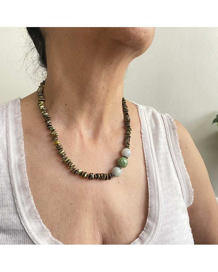 Collar perlas, jade y turquesa 