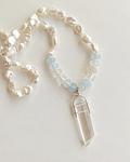Collar perlas de rio, aguamarina y cuarzo cristal 
