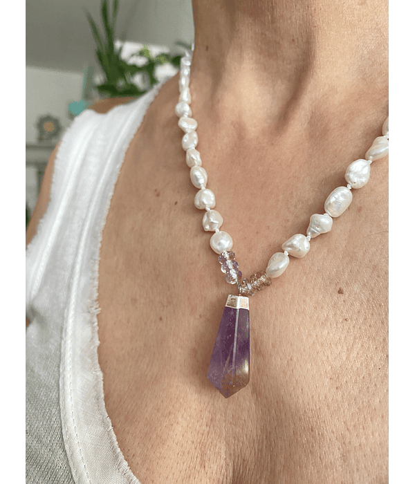 Collar perlas y ametrina