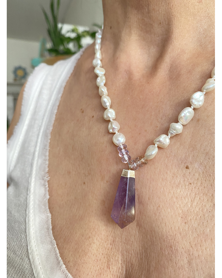 Collar perlas y ametrina