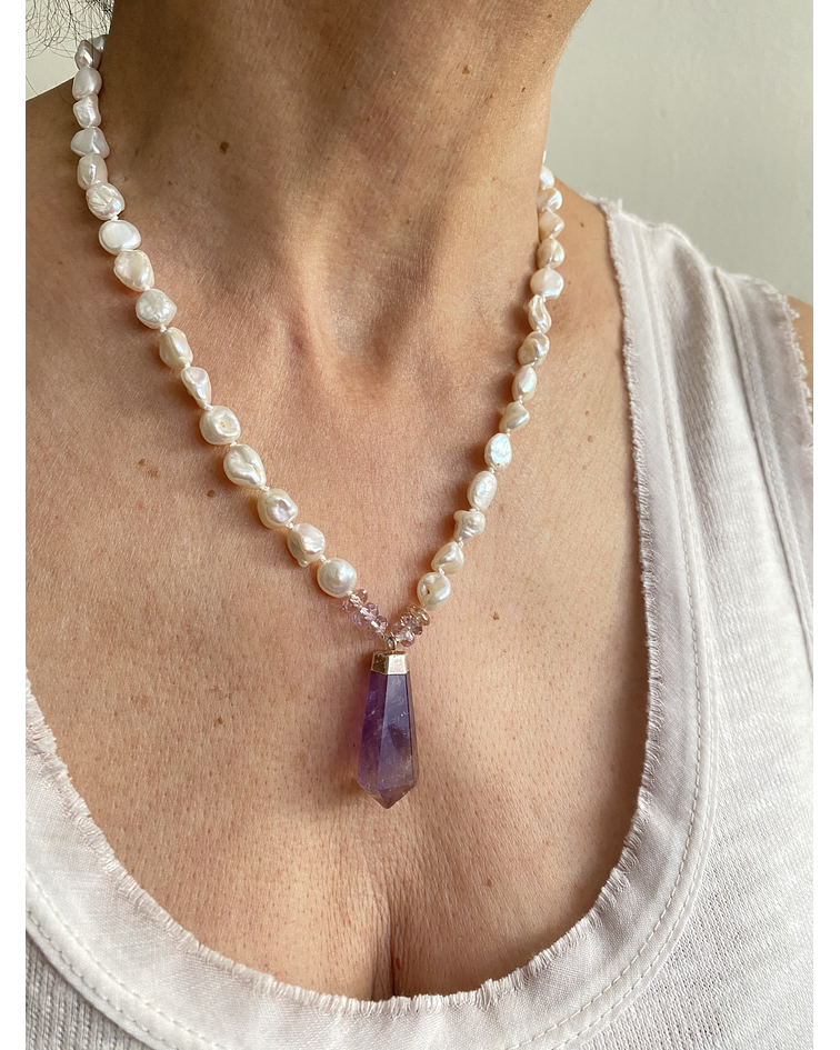 Collar perlas y ametrina