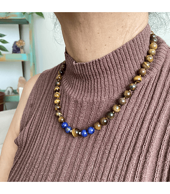 Collar ojo de tigre y lapislázuli 