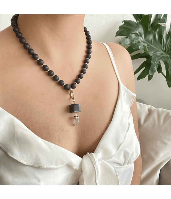 Collar turmalina negra, ónix y cuarzo cristal