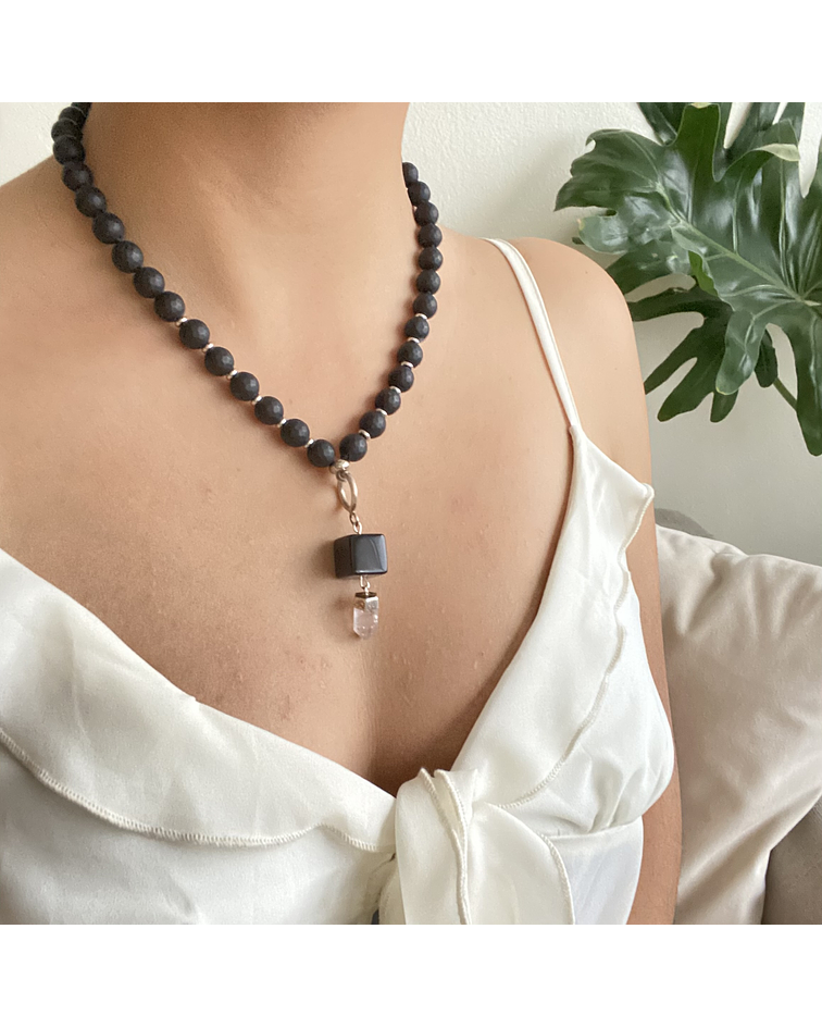 Collar turmalina negra, ónix y cuarzo cristal