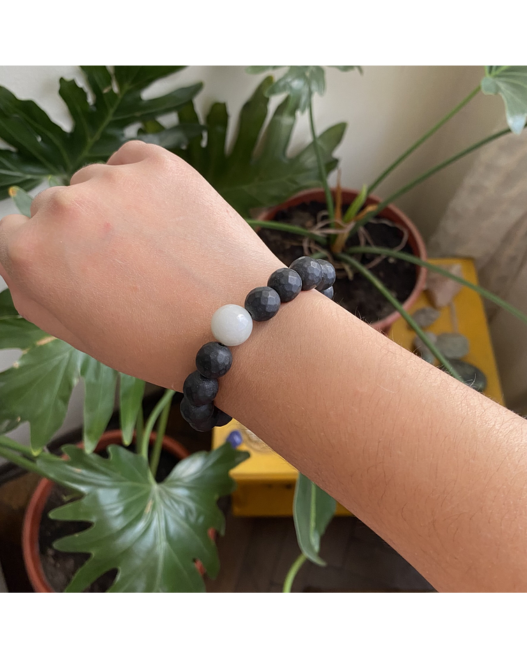 Pulsera turmalina negra con jade 10mm