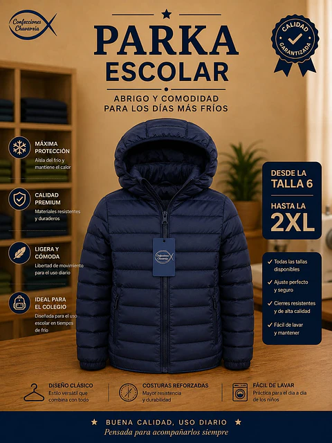 Parka Azul Marino C/Gorro  