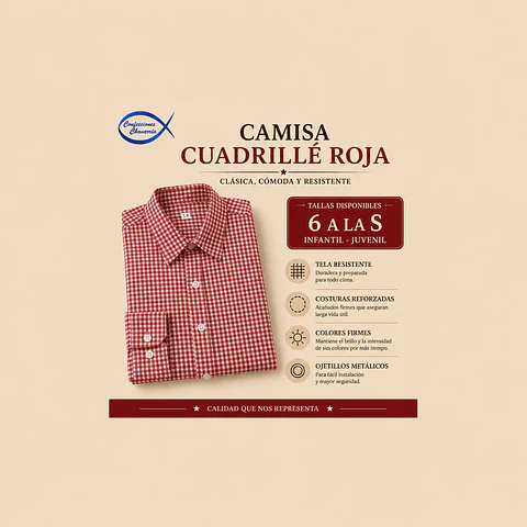 Camisa cuadrille rojo Fiestas Patrias