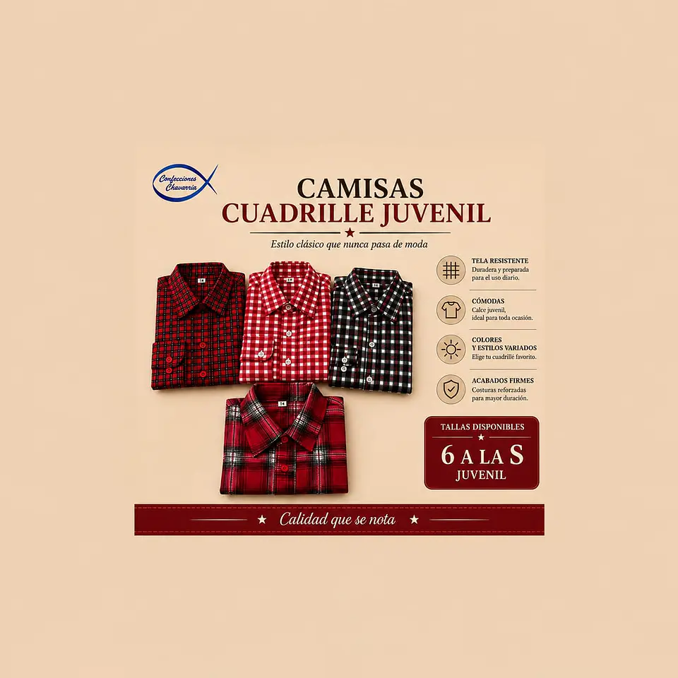 Camisa Cuadrille Rojo Juvenil  1
