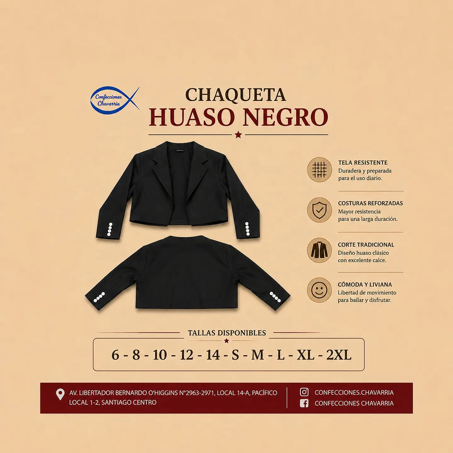 Chaqueta Huaso Negra Infantil, Juvenil, Adulto 1