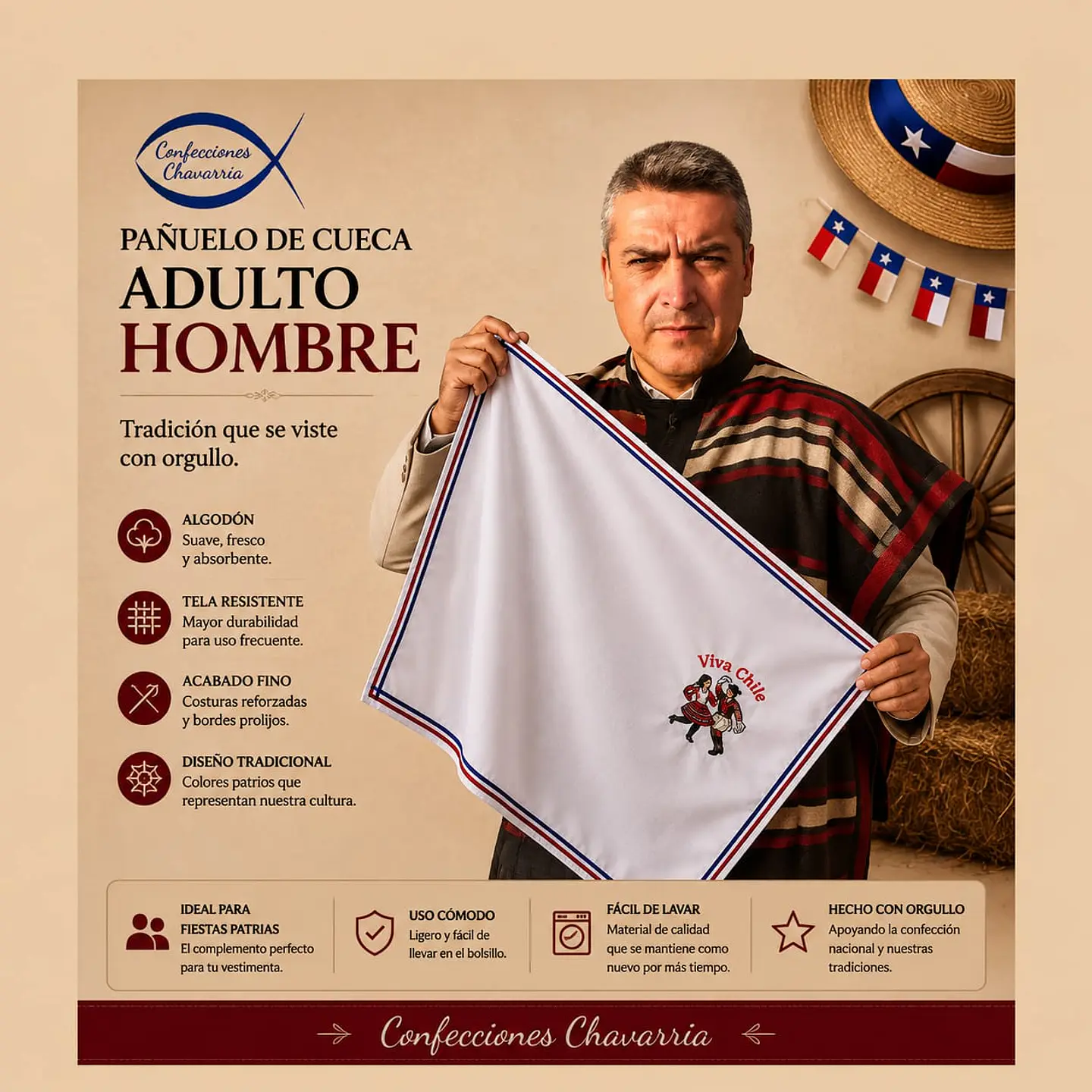 Pañuelo huaso de hombre normal y tricolor 2