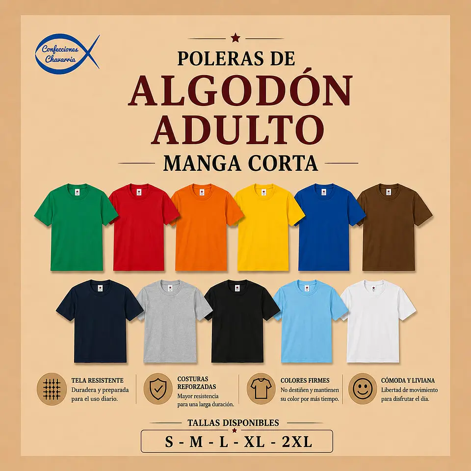 Poleras Algodón Adulto En Colores 1