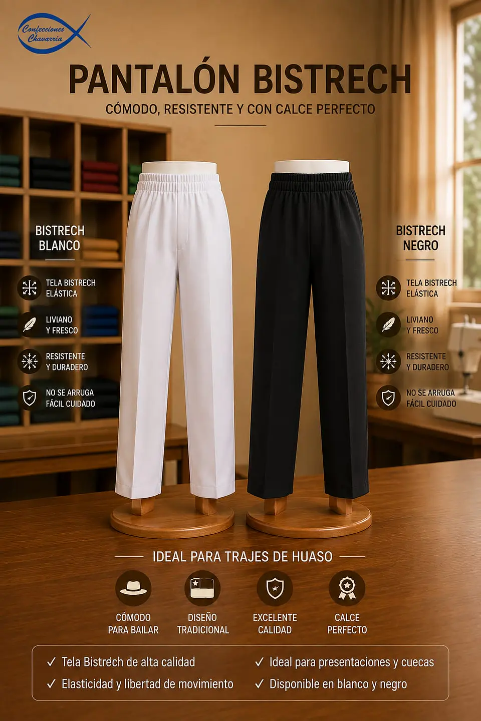 Pantalón Huaso Bristech Negro y Blanco 1