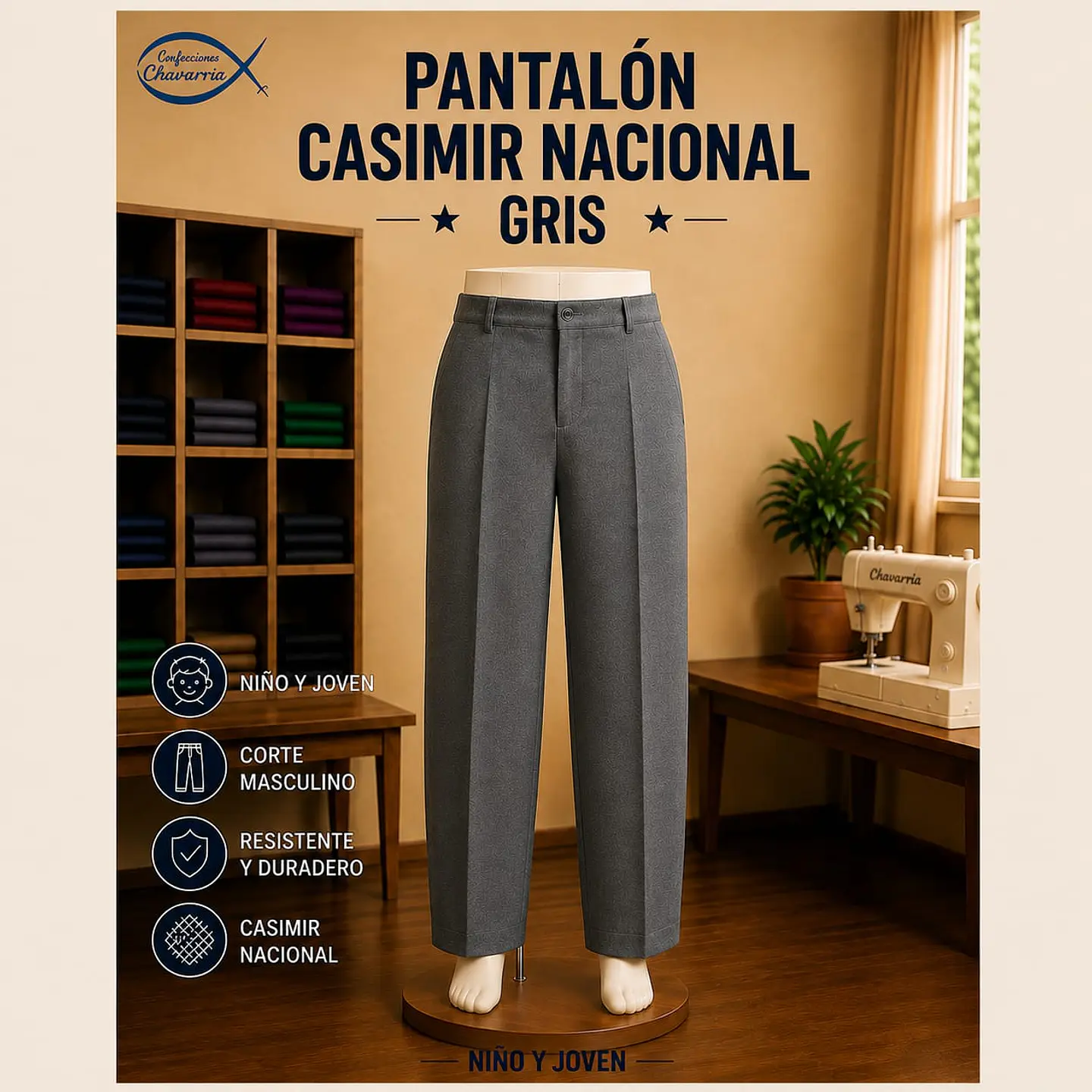 Pantalón Escolar Casimir Nacional Gris 1