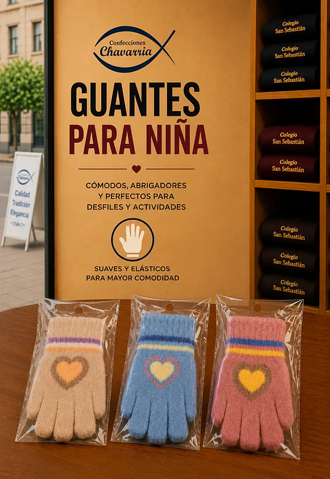 Guantes Invierno Niña Con Corazones