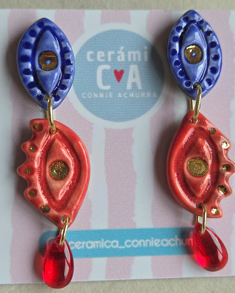 Aros ojo turco rojo y azul 2 piezas