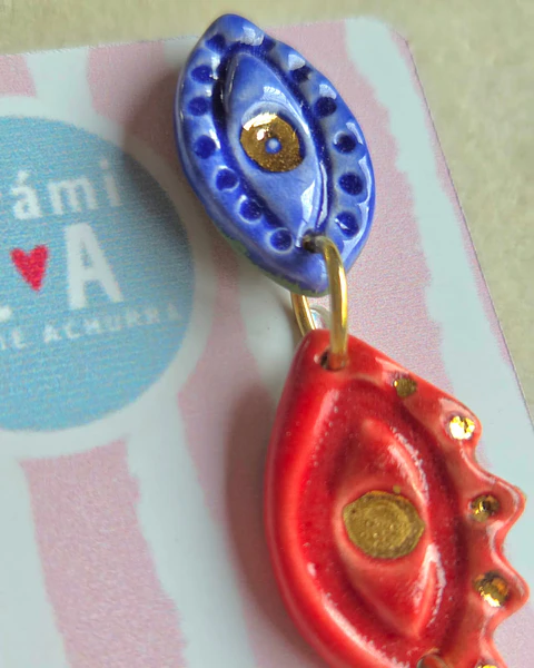 Aros ojo turco rojo y azul 2 piezas