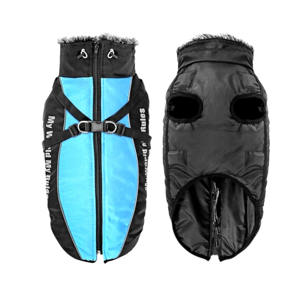 Parka celeste con negro