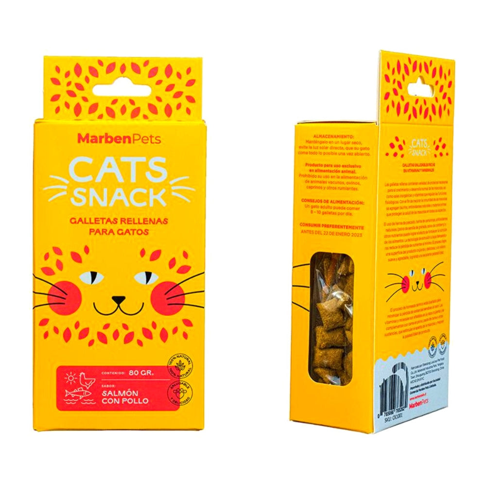 Cats Snack Galletas con Hierba Gatera Sabor Salmón y Pollo 80G