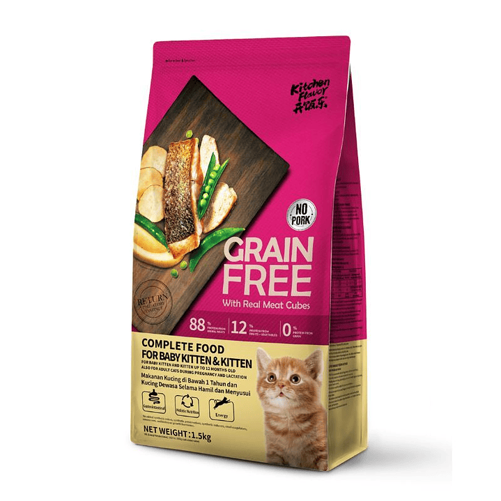 Kitchen Flavor Grain Free Baby Kitten Salmón – Sin cereales con trozos reales de salmón 2