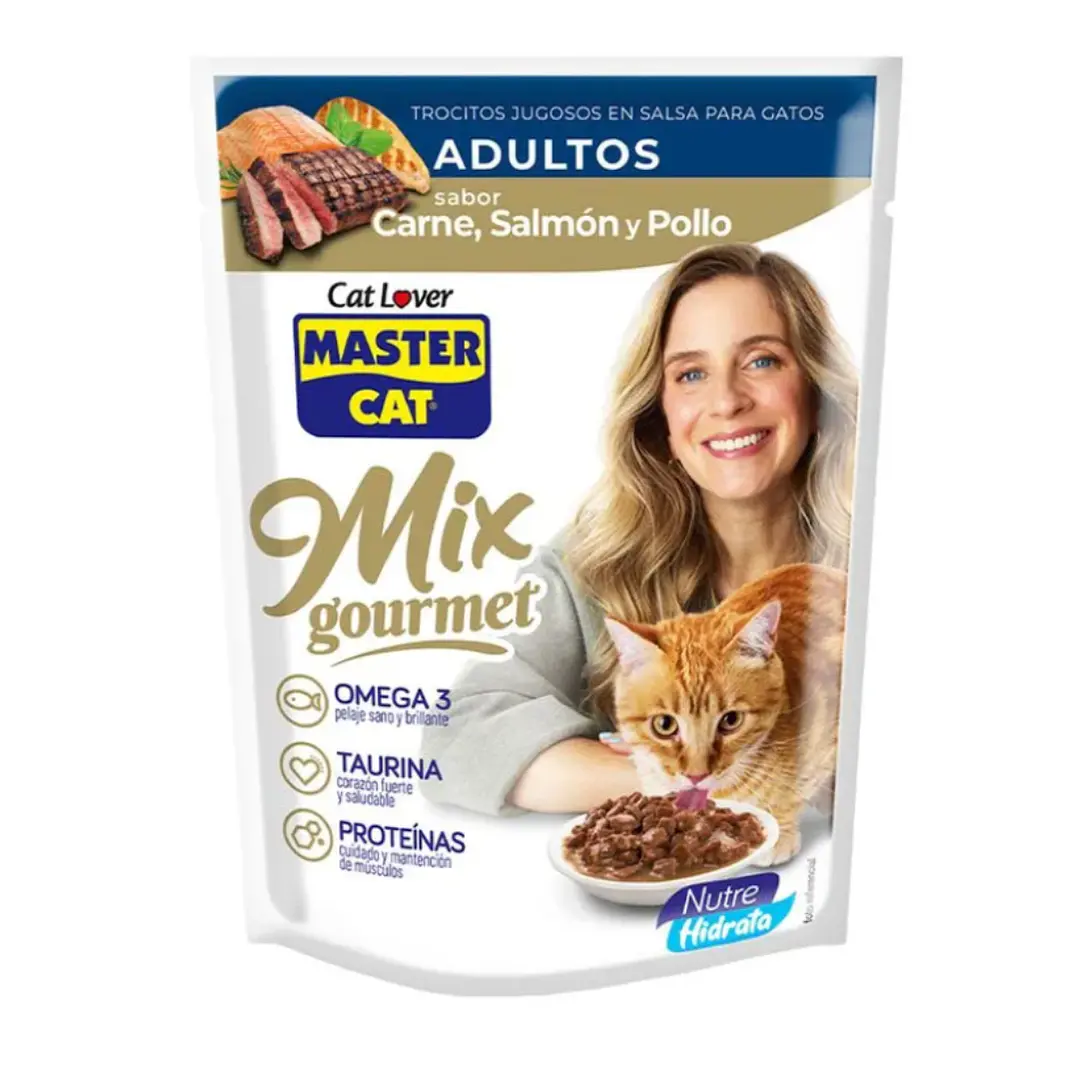 Master Cat Salmón, Carne y Pollo Alimento Húmedo para Gatos 1