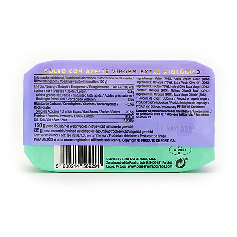 Pack of 5 cans Octopus in Organic Extra Virgin Olive Oil (Papa Anzóis)
