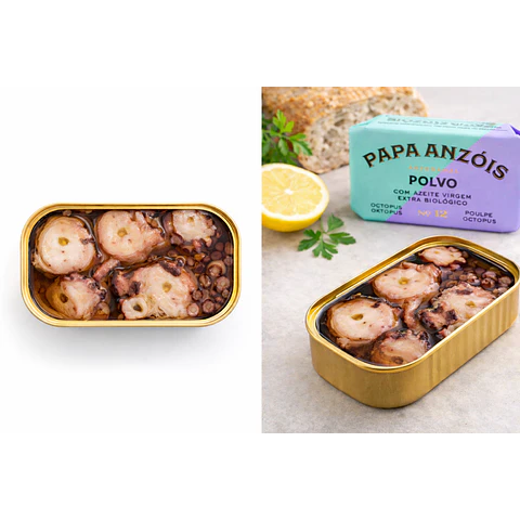 Pack of 5 cans Octopus in Organic Extra Virgin Olive Oil (Papa Anzóis)