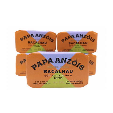 Pack de 5 Conservas de Bochechas de Bacalhau com Azeite Virgem Extra (Papa Anzóis) 