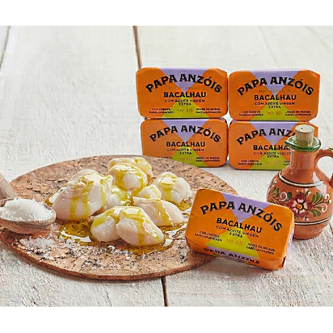 Pack de 5 Conservas de Bochechas de Bacalhau com Azeite Virgem Extra (Papa Anzóis) 