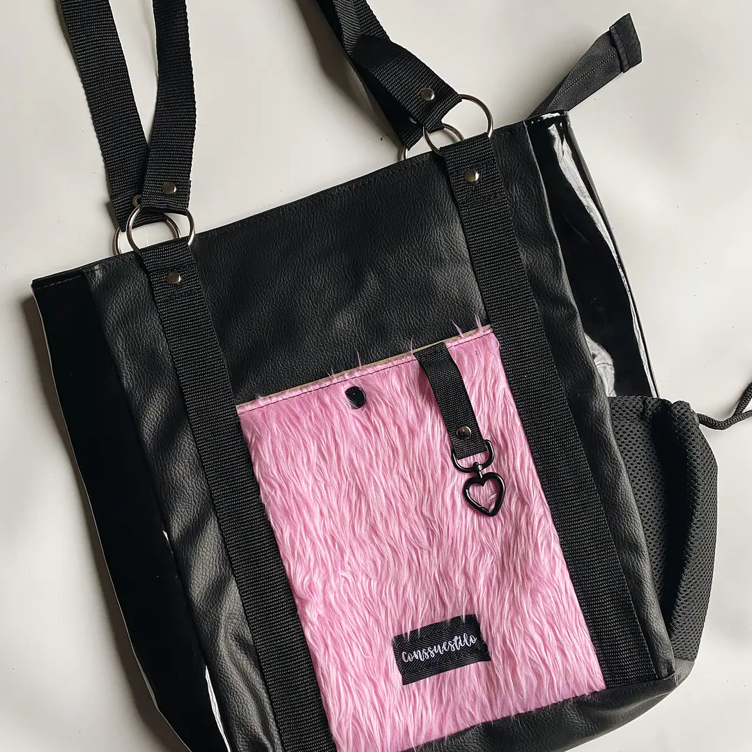 Totebag piel sintética rosada + cuerina 💖 1