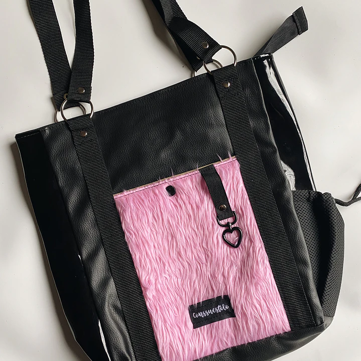Totebag piel sintética rosada + cuerina 💖 1