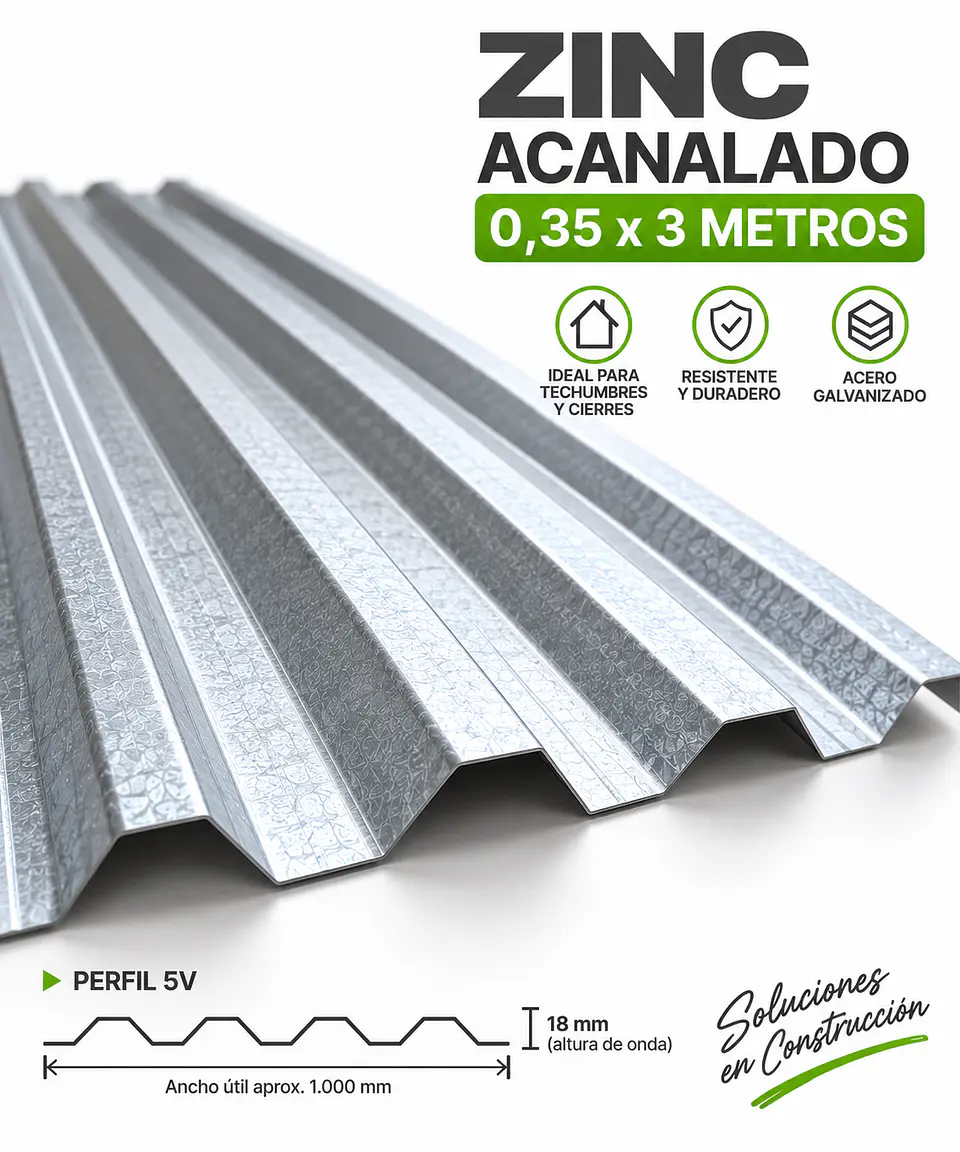 Plancha Zinc Acanalado 0,35 x 3 m 1