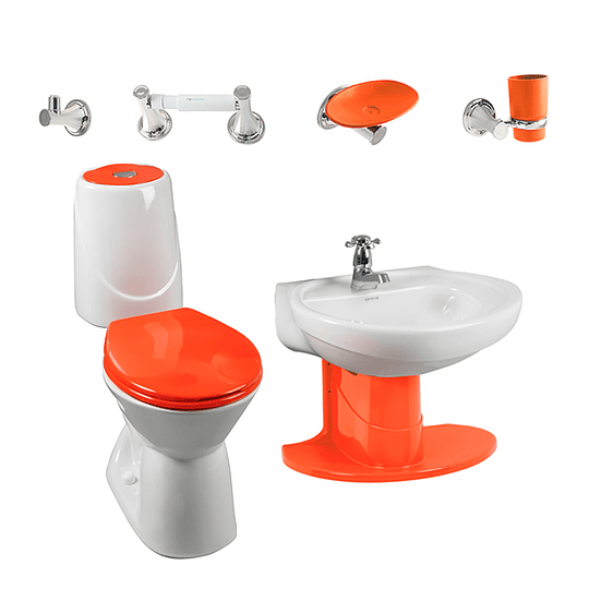 Combo happy II 4.8 con lavamanos de semipedestal naranja - Corona
