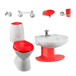 Combo happy II 4.8 con lavamanos de semipedestal rojo - Corona